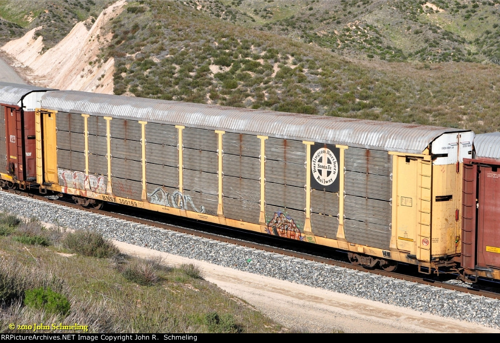 BNSF 300169 (Bi-Level Auto Rack) Cajon Pass CA.  3/15/2010